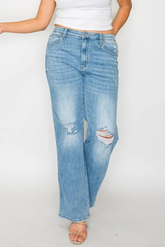 bytos Distressed High Rise Straight Jeans