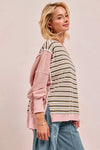 Stripe Mixed Top With Cut Edge And Reverse Outseam