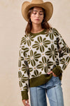 BiBi Flower Pattern Long Sleeve Sweater-Reef Love Boutique