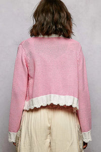 Pink Button Down Cable-Knit Cardigan-POL-Reef Love