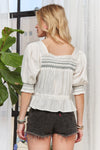 Smocked Puff Sleeve Peasant Blouse-Reef Love
