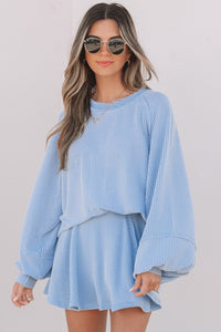 Corded Top and Ruffle Mini Skirt Outfit Set-Reef Love