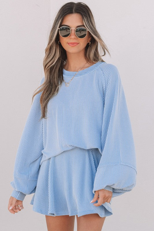 Corded Top and Ruffle Mini Skirt Outfit Set-Reef Love