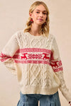 Christmas Theme Patterned Cable Knit Sweater