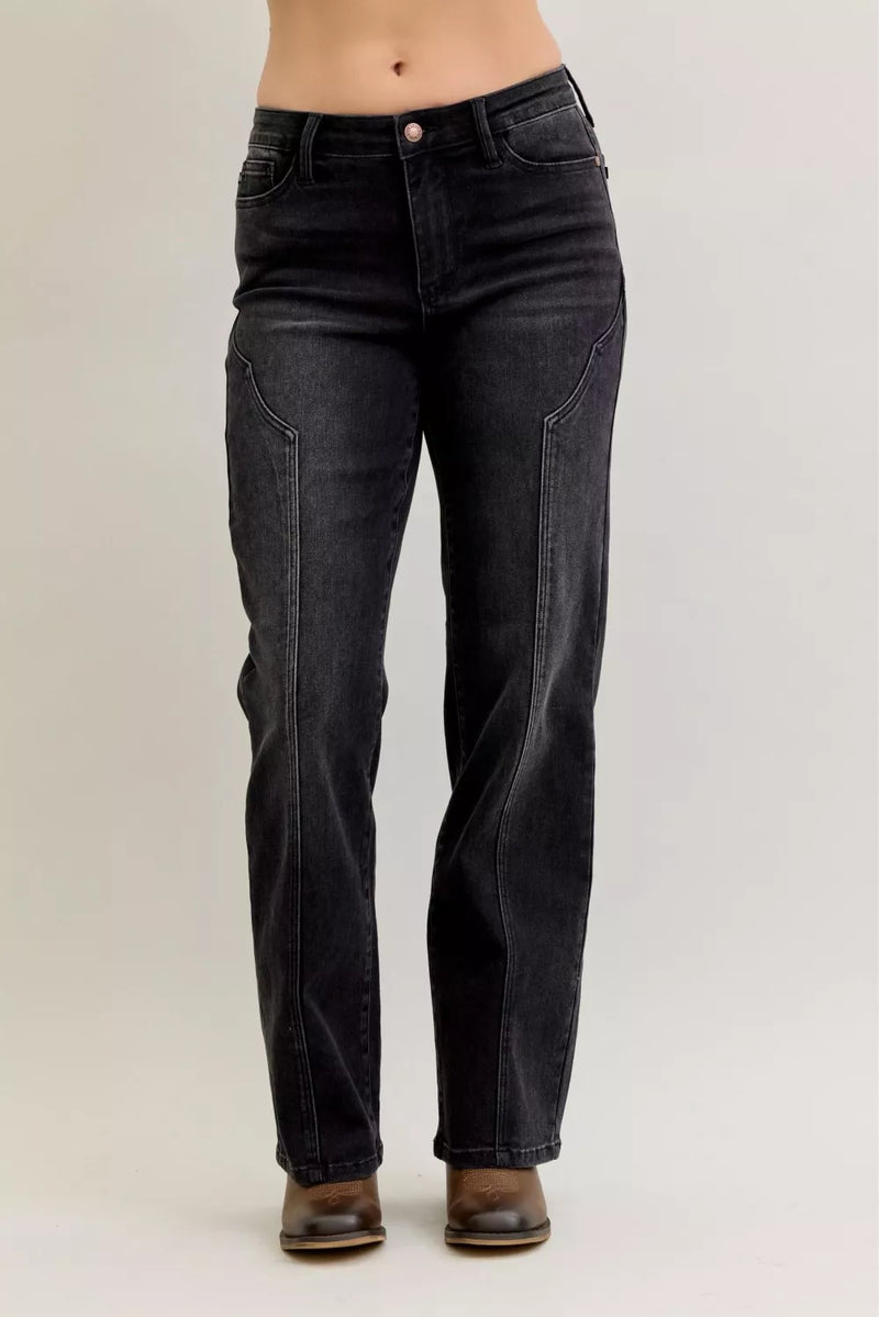 Judy Blue Straight Leg Western Seam Detail Jeans, Black