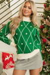 Christmas Geometric Diamond Pom Sweater-Reef Love