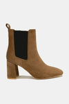 Brown Faux Suede Block Heel Chelsea Boots with Elastic Side Panel
