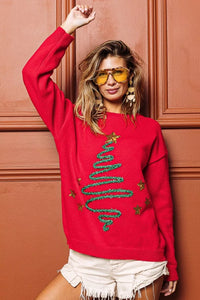 Sequin Star Tinsel Christmas Sweater