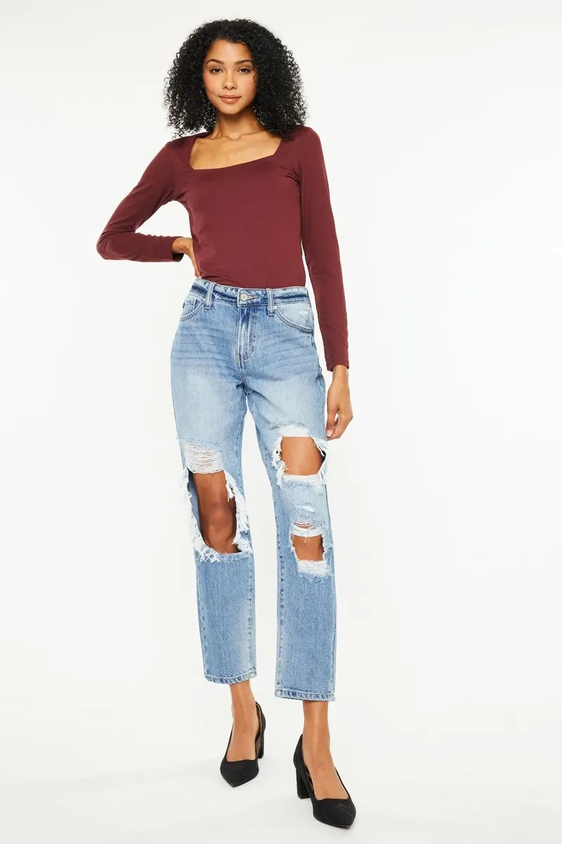 High Rise Distressed Boyfriend Cropped Jeans-Reef Love