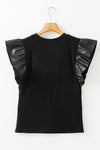 Macy Leather Ruffle Sleeve Blouse