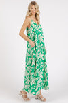 Beach Day Green Printed V-Neck Maxi Cami Dress with Pockets-Beach Day Green Printed V-Neck Maxi Cami Dress with Pockets is a versatile and chic dress that combines style and functionality. With V-neckline and maxi length-Reef Love Boho-Chic Boutique