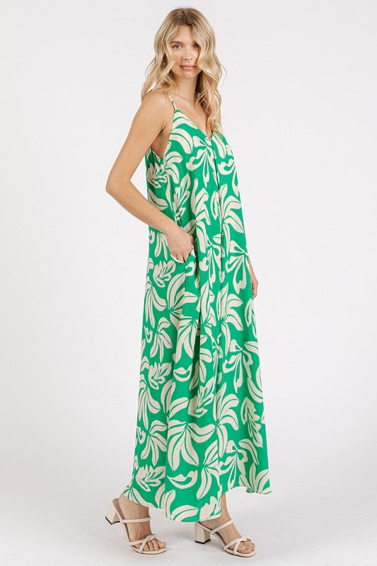 Beach Day Green Printed V-Neck Maxi Cami Dress with Pockets-Beach Day Green Printed V-Neck Maxi Cami Dress with Pockets is a versatile and chic dress that combines style and functionality. With V-neckline and maxi length-Reef Love Boho-Chic Boutique