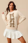 Sequins Gold Bow Embellished Christmas Sweater-Reef Love