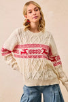 Christmas Theme Patterned Cable Knit Sweater