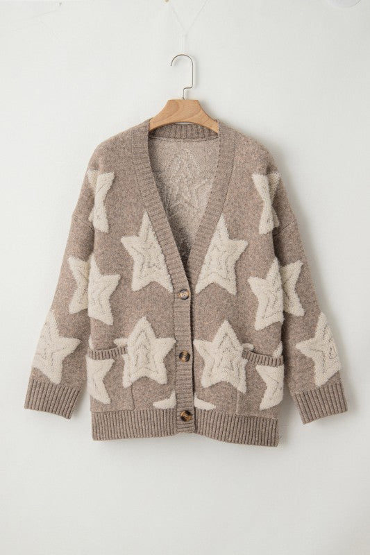 Star Sherpa Textured Sweater Cardigan-JUNIPER BLVD-Reef Love
