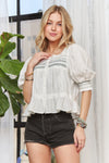 Smocked Puff Sleeve Peasant Blouse-Reef Love