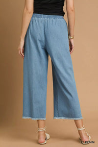 Washed Fringe Hem Wide Leg Jeans