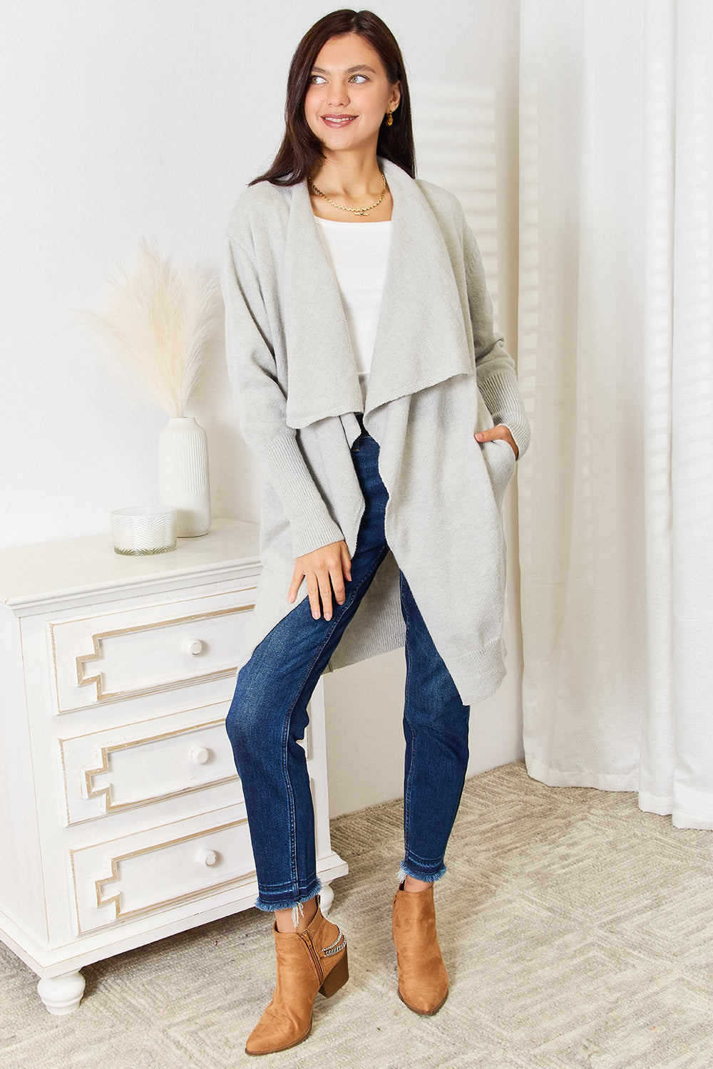 Angel Wings Open Front Duster Cardigan with Pockets-Reef Love-Reef Love