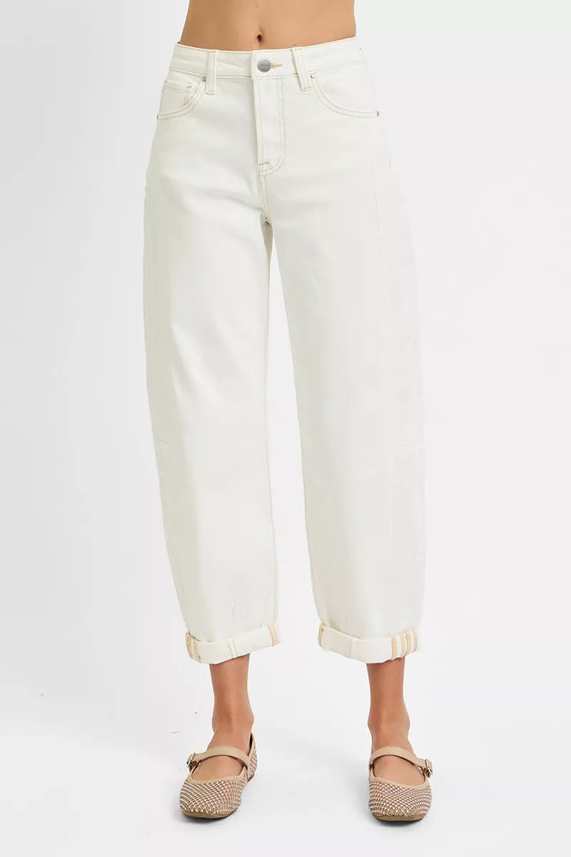 RISEN Winter White High Rise Barrel Cropped Jeans