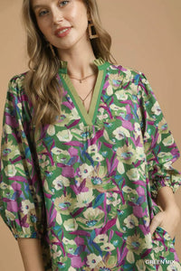 Boho Floral Balloon Sleeve Mini Dress