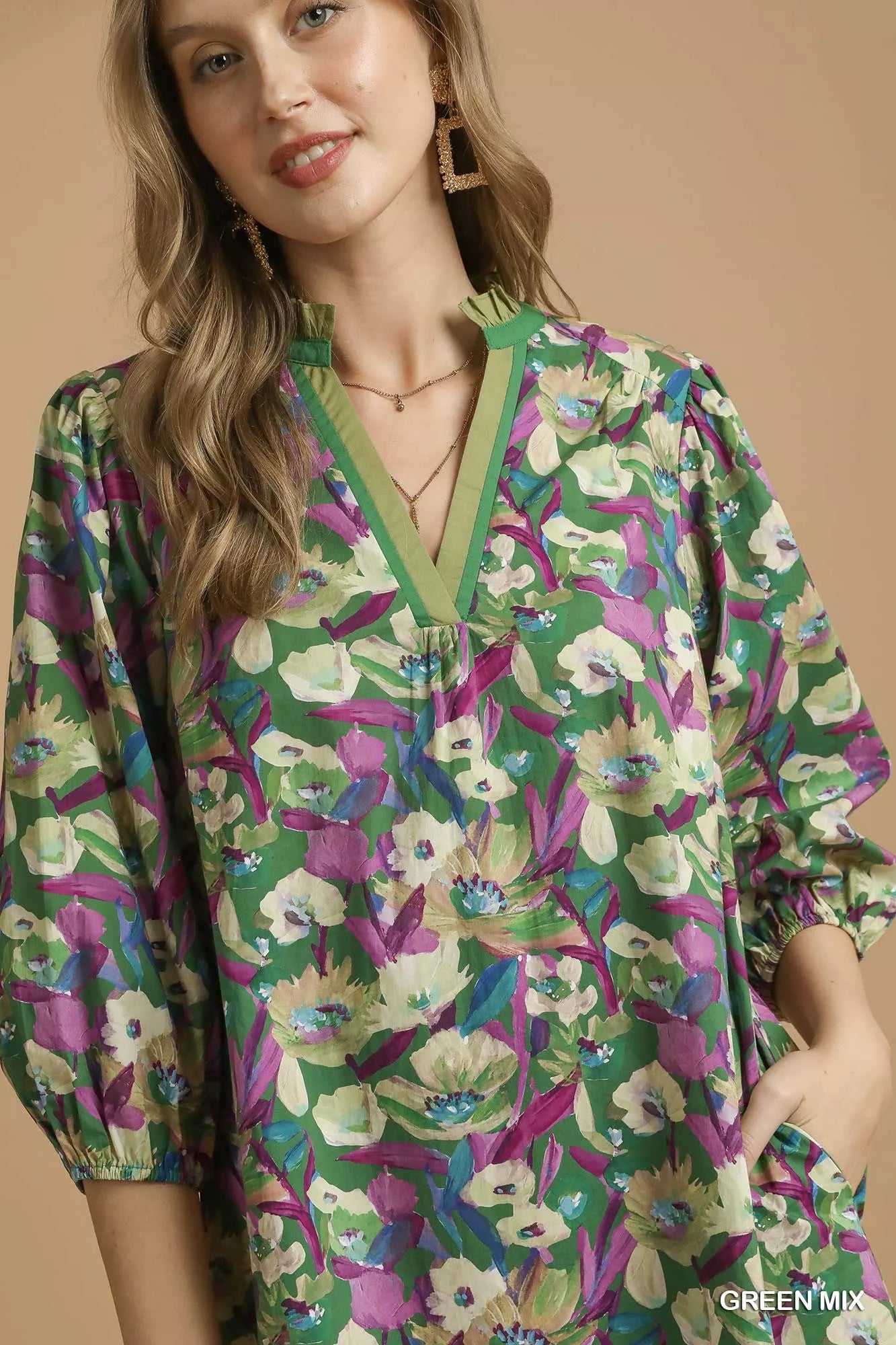 Boho Floral Balloon Sleeve Mini Dress