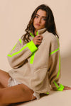 Contrast Edge Half Zip Up Sherpa Jacket
