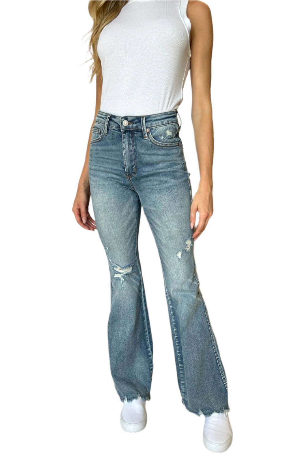 Judy Blue Medium Rise Tummy Control Destroy Flare-Jeans-Reef Love