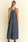 Checkerboard Denim Jumpsuit Wide-Leg Cotton Overalls-Jumpsuit-Reef Love