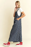Checkerboard Denim Jumpsuit Wide-Leg Cotton Overalls-Jumpsuit-Reef Love