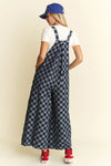 Checkerboard Denim Jumpsuit Wide-Leg Cotton Overalls-Jumpsuit-Reef Love