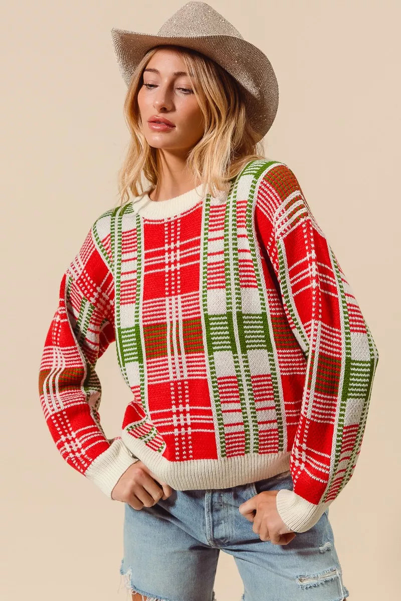 Christmas Color Checkered Plaid Sweater