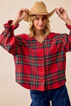 Christmas Plaid V-Neck Flounce Sleeve Jacket
