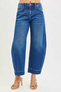 RISEN Mid Rise Crop Barrel Jeans, Dark Wash-RISEN-Reef Love