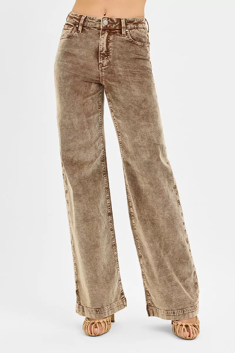 RISEN Mocha High Rise Wide Leg Corduroy Jeans
