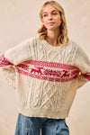 Christmas Theme Patterned Cable Knit Sweater
