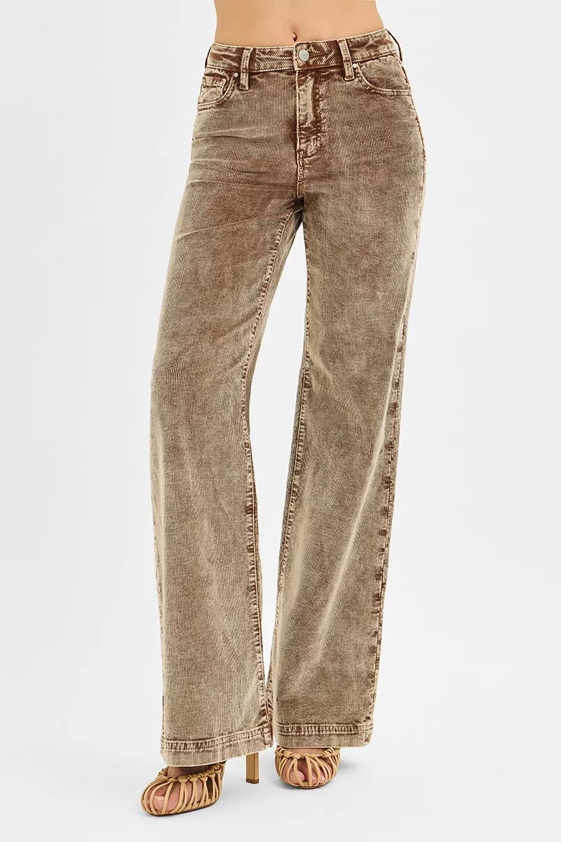 RISEN Mocha High Rise Wide Leg Corduroy Jeans