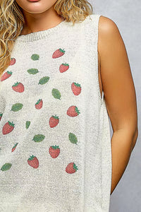 Strawberry Pattern Sleeveless Sweater Top-POL-Reef Love