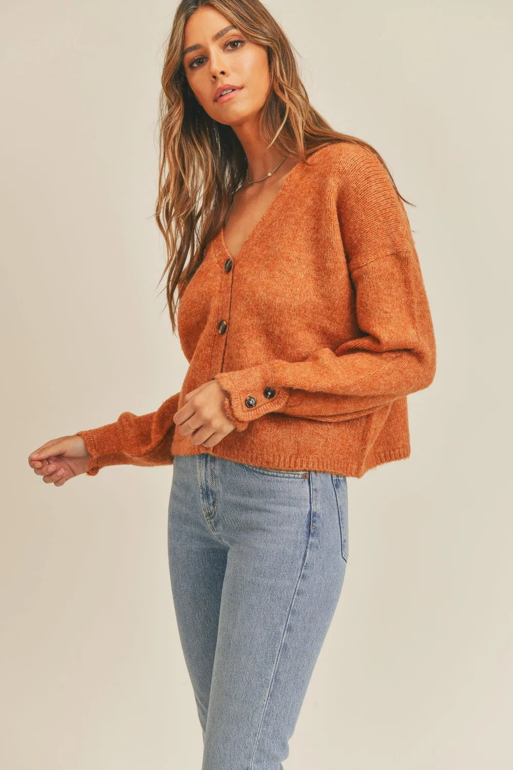 MABLE Long Sleeve Button Down Sweater Cardigan, Rust-Mable-Reef Love