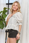 Smocked Puff Sleeve Peasant Blouse-Reef Love