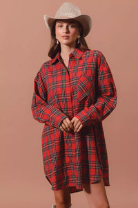 Christmas Checker Plaid Button Up Mini Shirt Dress