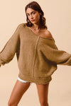 Loose Fit Exposed Seam Slouchy Boucle Sweater, Taupe