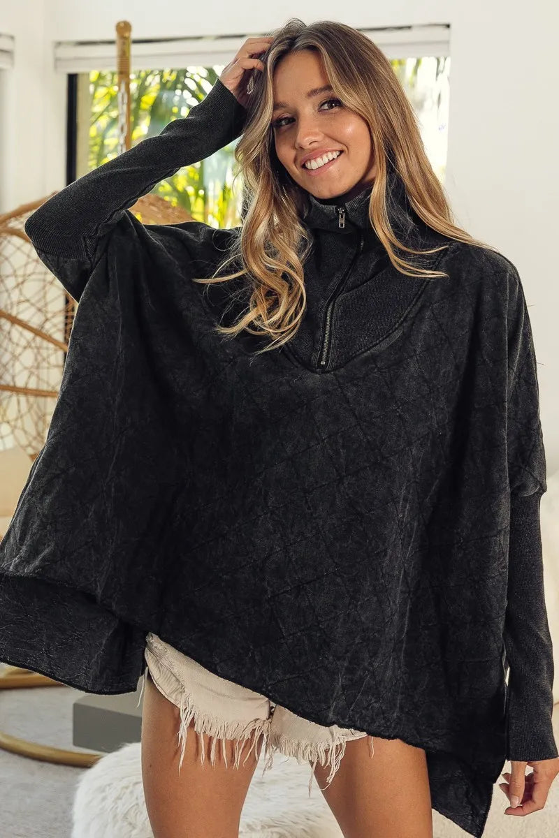 Quilted Vintage Washed Half Zip Sweatshirt