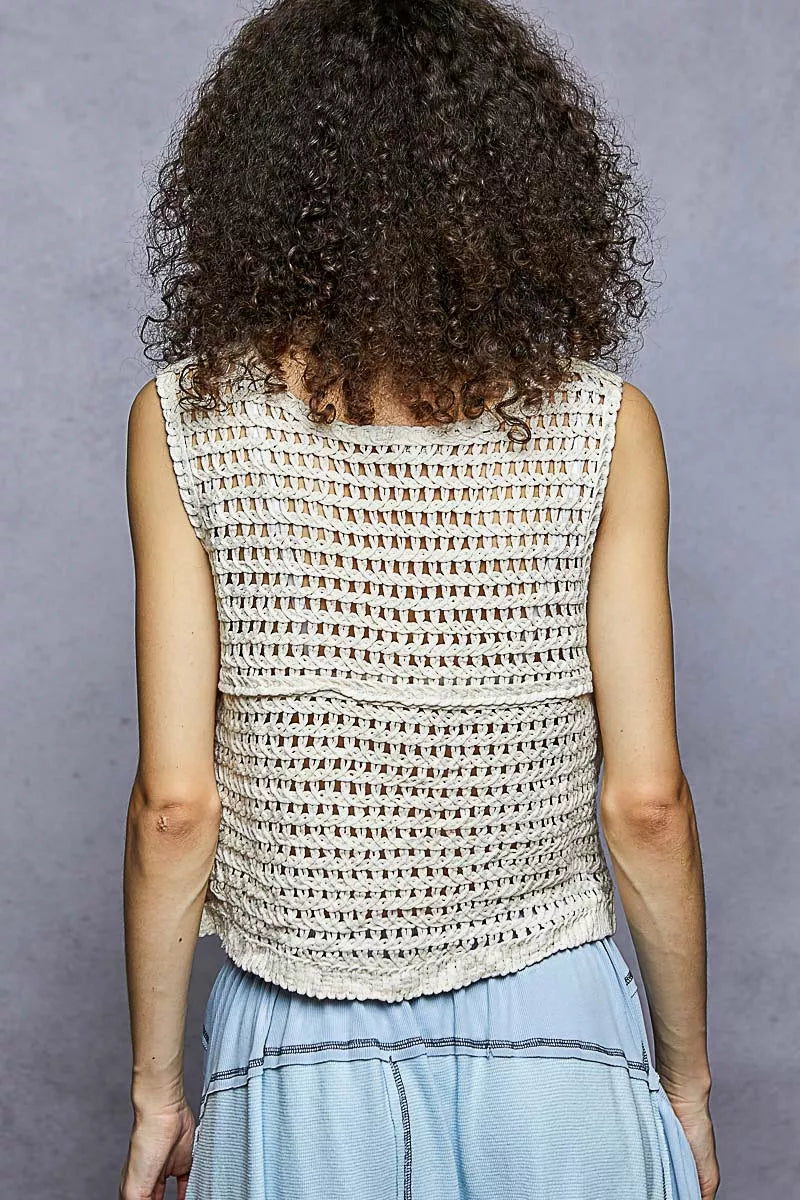 Meadow Muse Cropped Crochet Button-Down Top-Reef Love