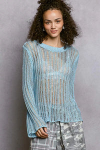 Openwork Knit Cover Up Top, Sky Blue-POL-Reef Love