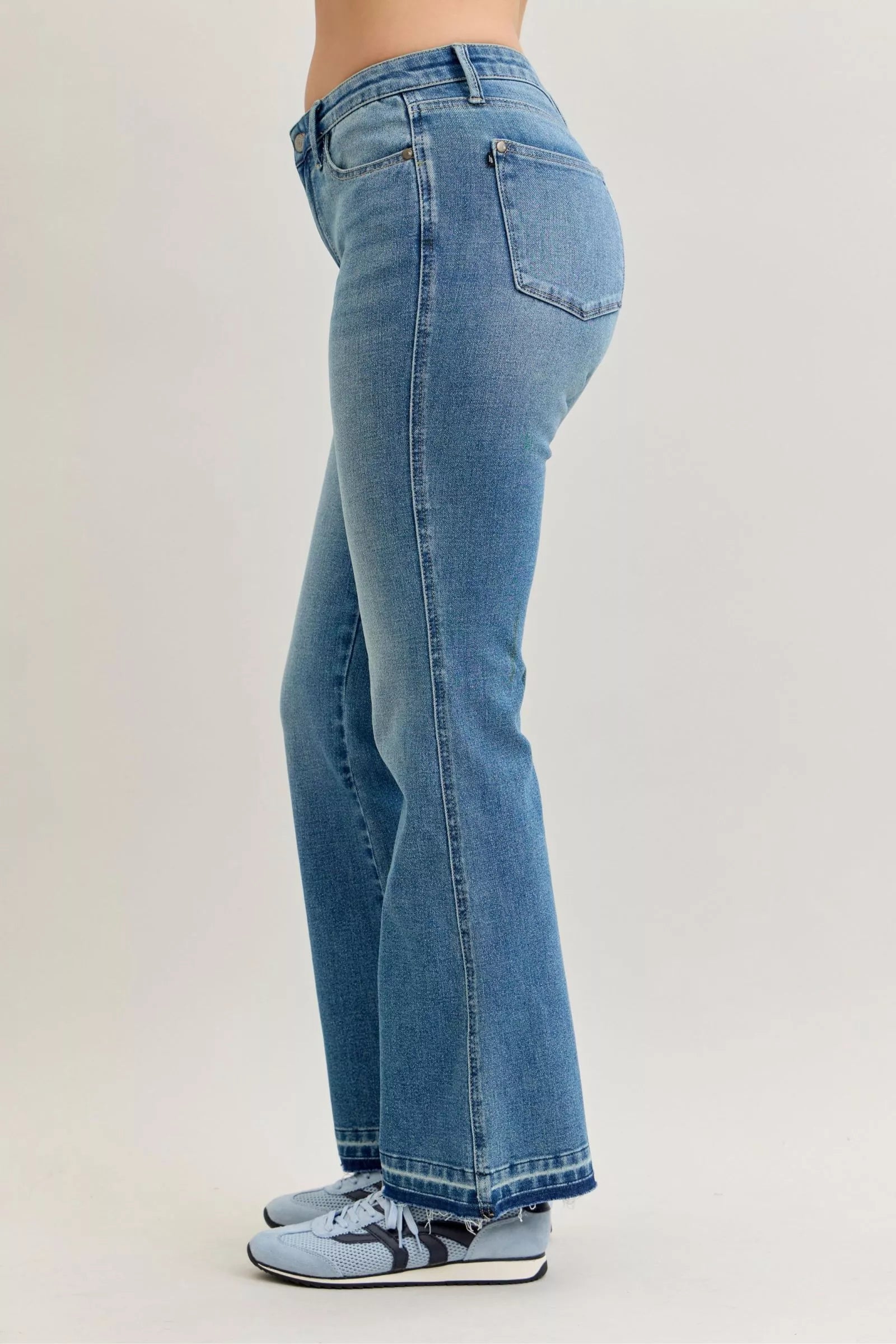 Judy Blue Full Size Mid Rise Slim Bootcut Tummy Control Release Hem Jeans Plus Size