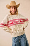 Christmas Theme Patterned Cable Knit Sweater