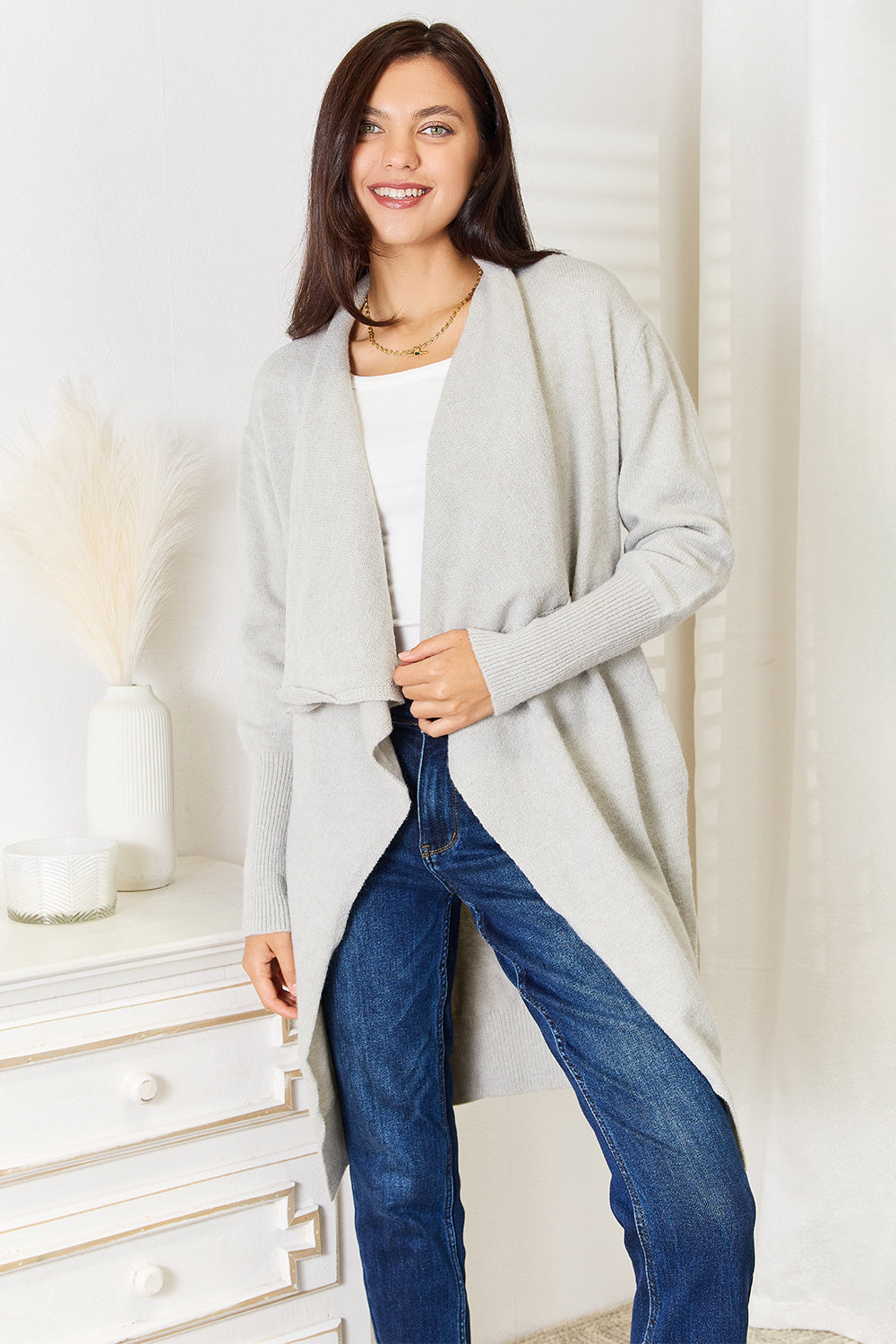 Angel Wings Open Front Duster Cardigan with Pockets-Reef Love-Reef Love