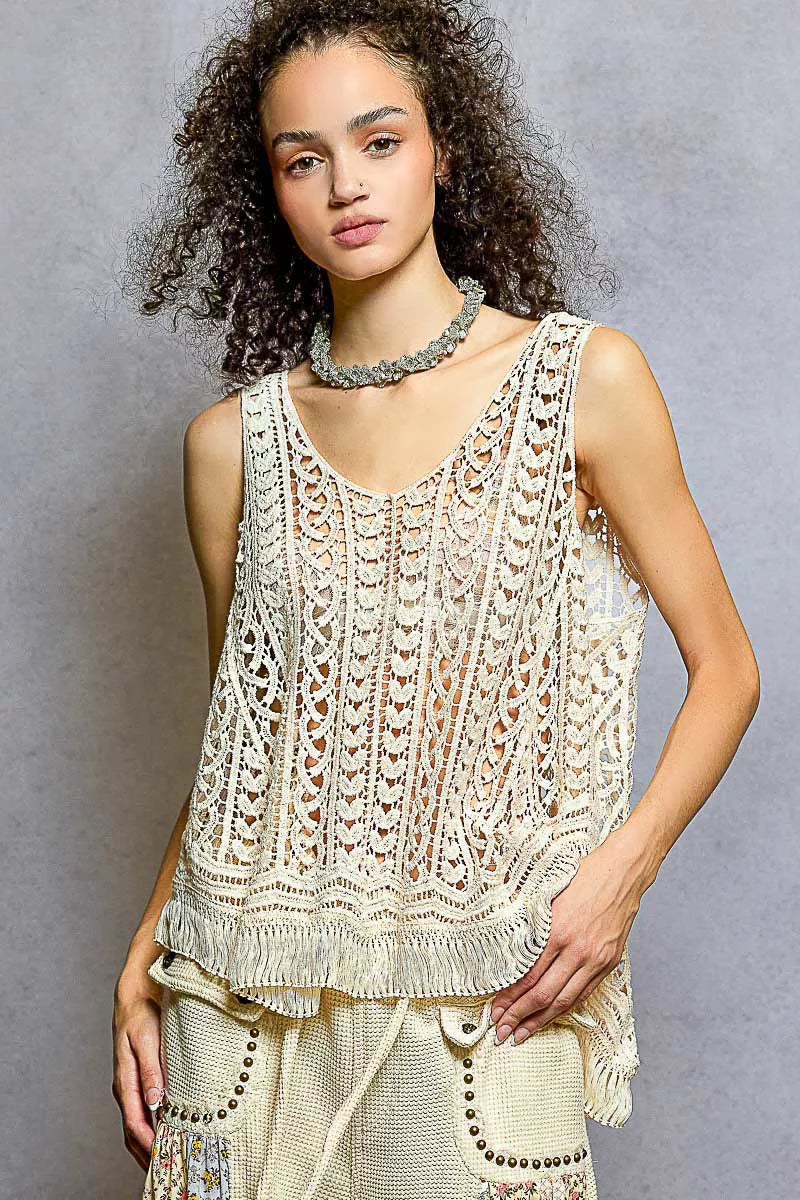 POL Crochet Fringe Hem Tank Top-Tank Top-Reef Love