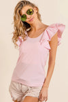 Shop Wide Layered Ruffle Sleeve Scoop Neck Ribbed Top-Stay cute and comfortable in our Pink Ruffle Cap Sleeve T-Shirt. Soft stretch fabric, romantic ruffle sleeves, and a flattering fit make it a must-have essential-Reef Love Boho-Chic Boutique
