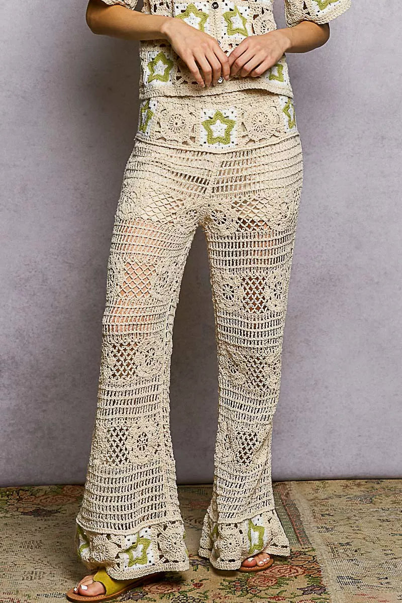 Starry Coast Openwork Crochet Flare Pants-Reef Love